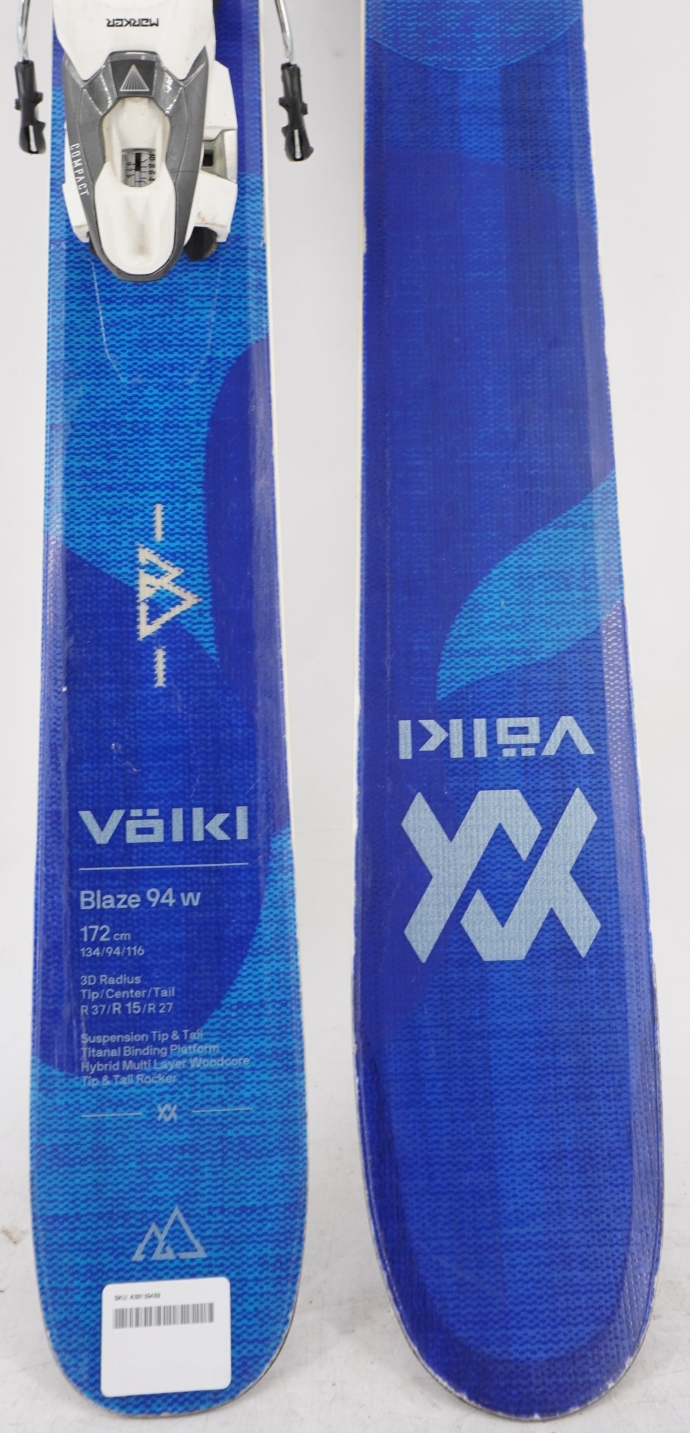 Volkl Blaze 94 W Demo Skis with Bindings - 172 cm Used
