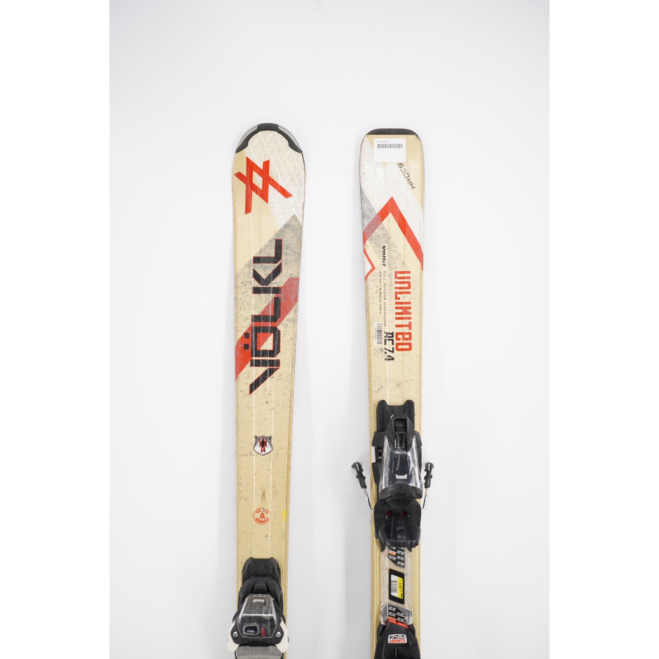 Volkl Unlimited Adult Skis with Bindings - 163 cm Used
